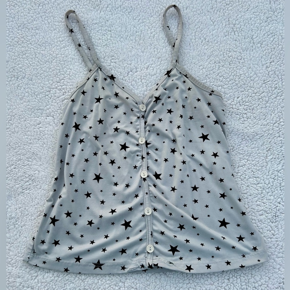 Women’s Star Tank Top Ruched Gray Black Stars Love Wins Sz. Small